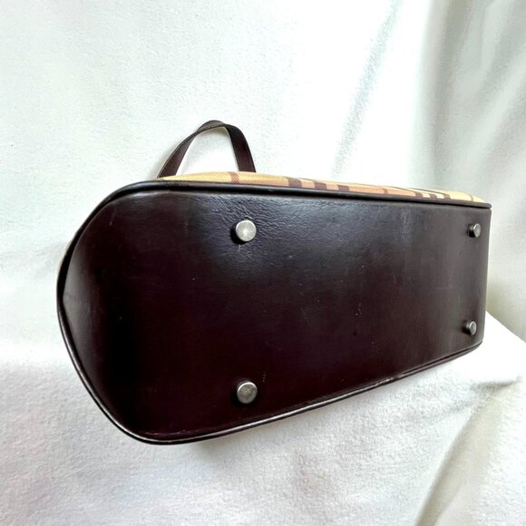 BURBERRY Checker Medium Tote Bag Beige/Brown Inside zipper pocket Purse PVC - Picture 15 of 16